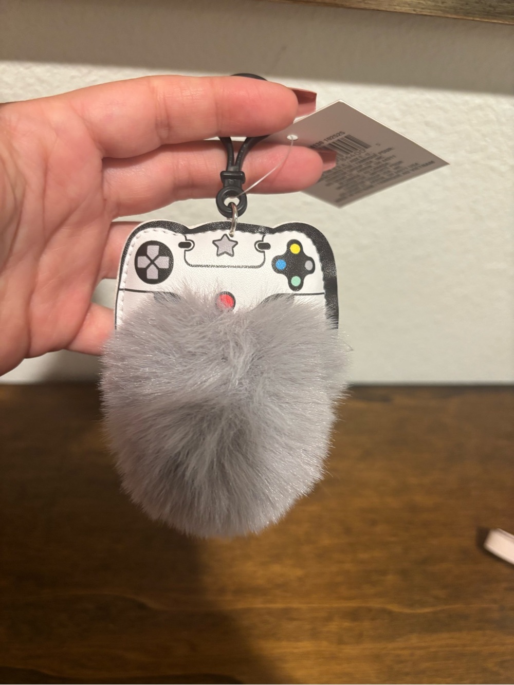 Gray Faux-Fur Game Controller Bag Charm/Clip